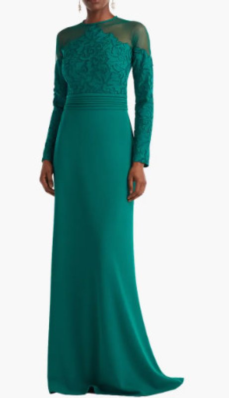 画像1: Tadashi Shoji タダシショージ  Sinclair Embroidered Crepe Gown グリーン (1)