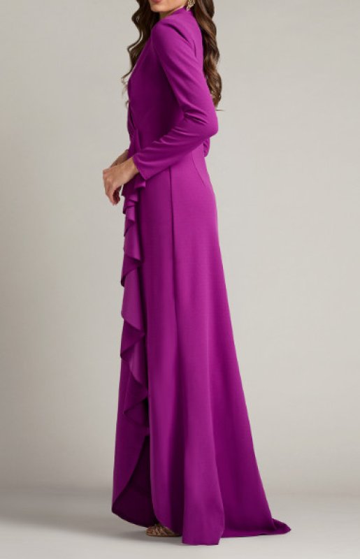 画像3: Tadashi Shoji タダシショージ   MARKUM LONG-SLEEVE FLOUNCE GOWN  　パープル系 (3)