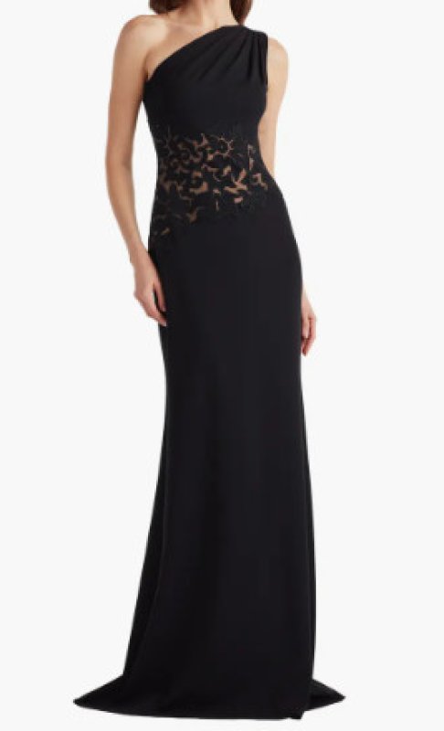 画像1: Tadashi Shoji タダシショージ  Verrier ワンショルダーガウン　ブラック (1)