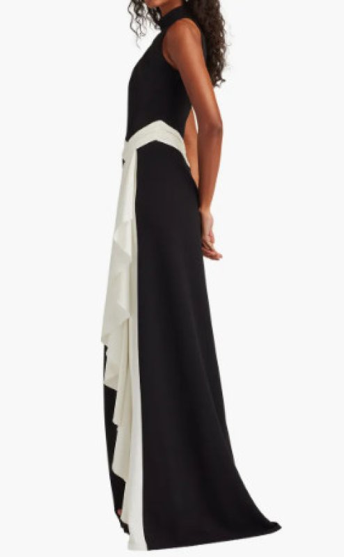 画像3: Tadashi Shoji  タダシショージ   Pexa Waterfall Sash Gown　ブラック、アイボリー  (3)