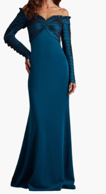 画像1: Tadashi Shoji タダシショージ  Neena Taffeta Banded Gown ブルー、グリーン系 (1)