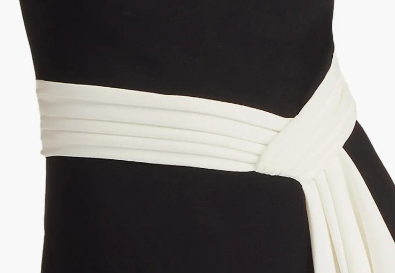 画像4: Tadashi Shoji  タダシショージ   Pexa Waterfall Sash Gown　ブラック、アイボリー  (4)