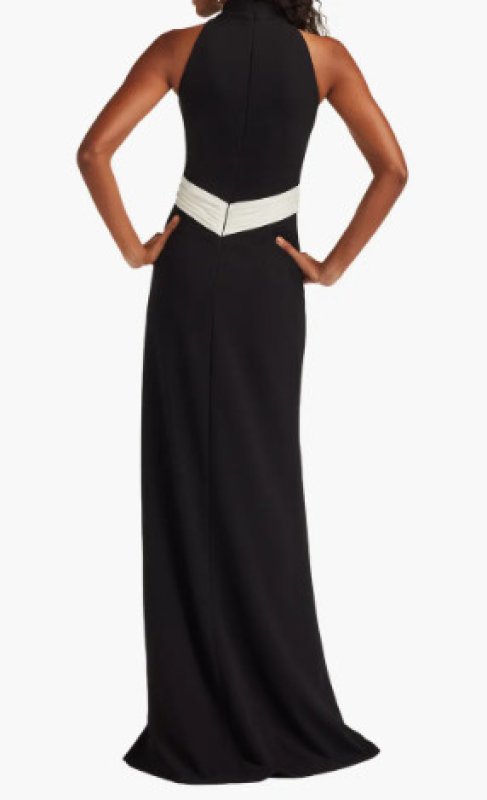 画像2: Tadashi Shoji  タダシショージ   Pexa Waterfall Sash Gown　ブラック、アイボリー  (2)