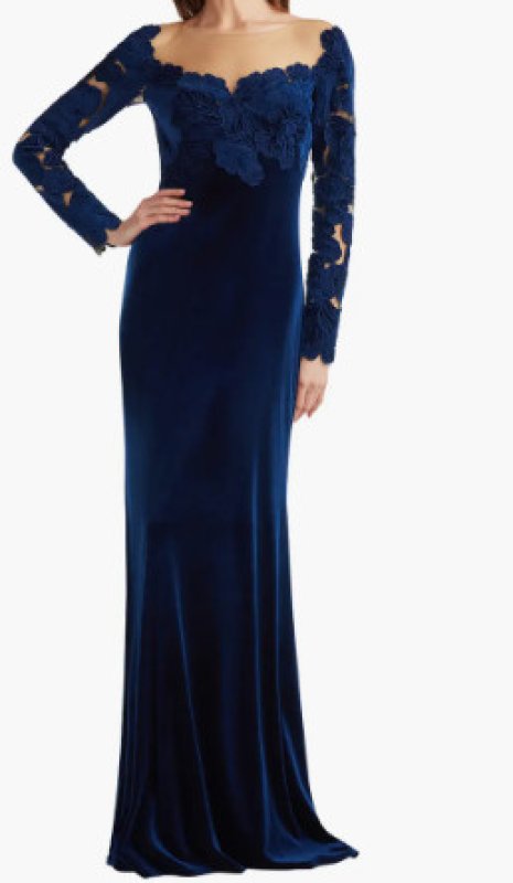 画像1: Tadashi Shoji タダシショージ ｜ Rhyne ベルベットロングドレス　パーティー向け　ネイビー系 (1)