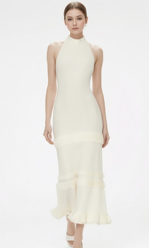 画像2: 【TWICEモモ着用】Alexis Ines オフホワイトドレス｜高級ニット・フォーマルパーティードレス (2)