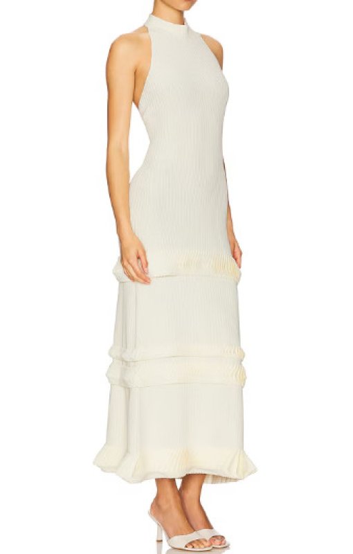 画像2: 【TWICEモモ着用】Alexis Ines オフホワイトドレス｜高級ニット・フォーマルパーティードレス (2)