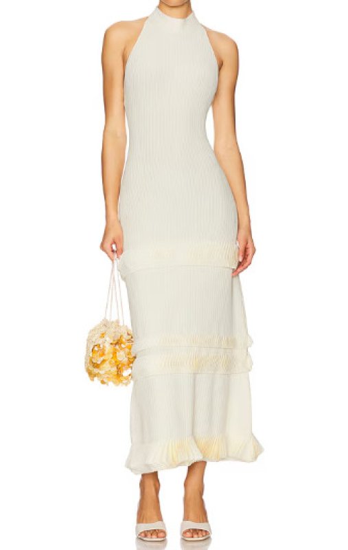 画像1: 【TWICEモモ着用】Alexis Ines オフホワイトドレス｜高級ニット・フォーマルパーティードレス (1)