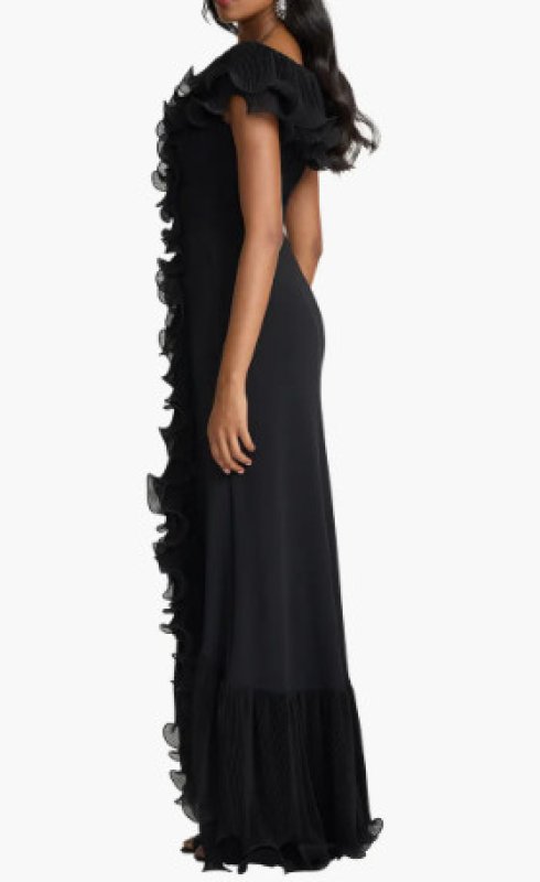 画像3: Tadashi Shoji Leandra カスケードラッフル ロングドレス｜エレガントフォーマル ブラック (3)