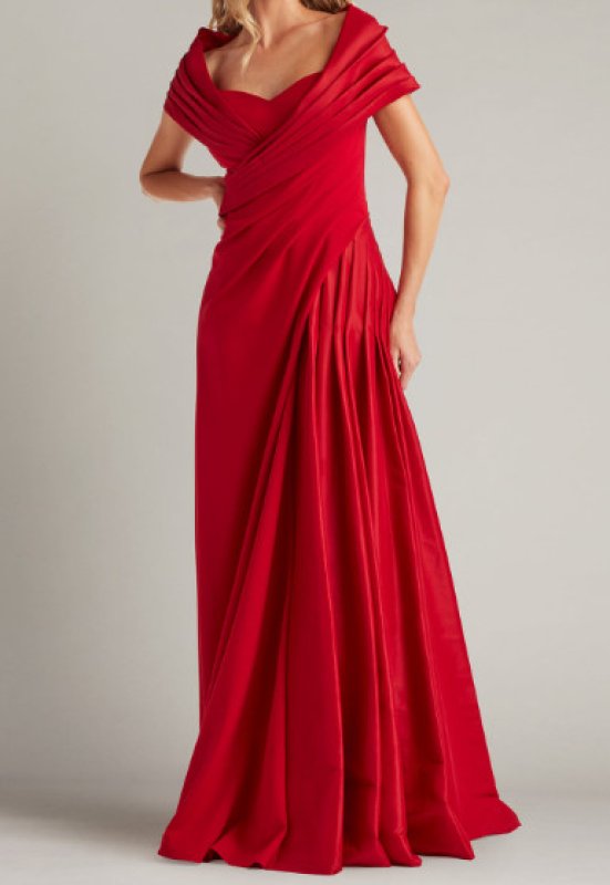 画像1: Tadashi Shoji Milica ドレープポートレートカラー ロングドレス｜レッドフォーマル (1)