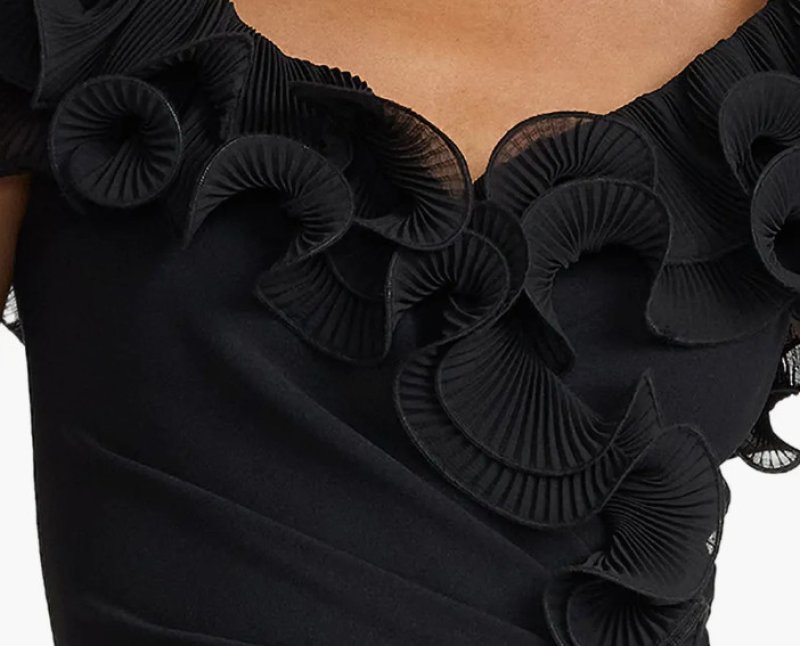 画像4: Tadashi Shoji Leandra カスケードラッフル ロングドレス｜エレガントフォーマル ブラック (4)