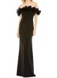 画像1: Mac Duggal フリルオフショルダー ロングドレス｜ブラック イブニングガウン (1)
