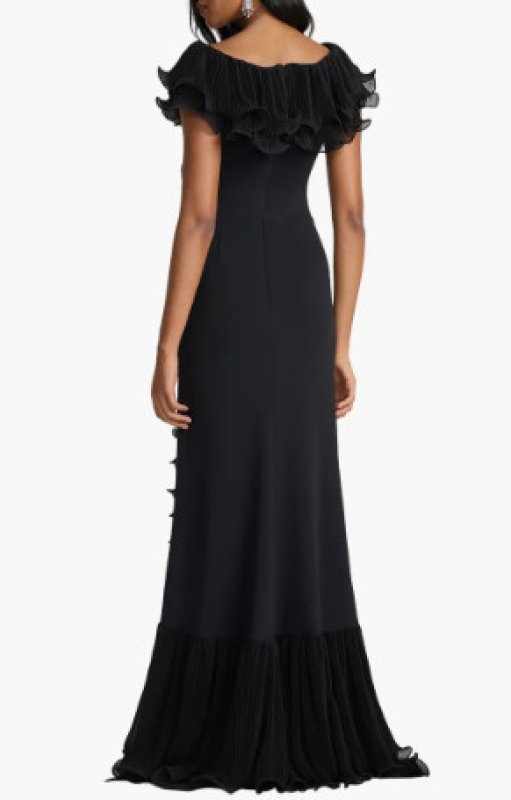 画像2: Tadashi Shoji Leandra カスケードラッフル ロングドレス｜エレガントフォーマル ブラック (2)