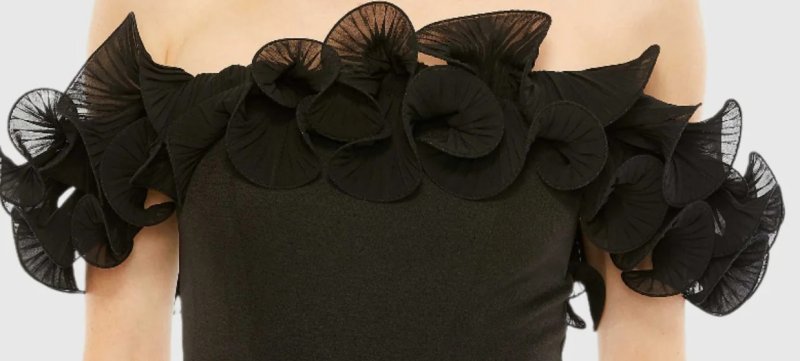 画像3: Mac Duggal フリルオフショルダー ロングドレス｜ブラック イブニングガウン (3)