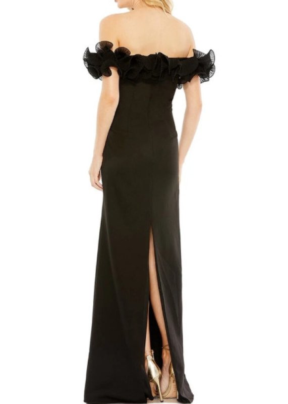 画像2: Mac Duggal フリルオフショルダー ロングドレス｜ブラック イブニングガウン (2)
