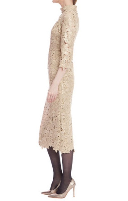 画像3: Badgley Mischka ゴールド総レース ハイネック七分袖ドレス｜上品カクテルドレス (3)