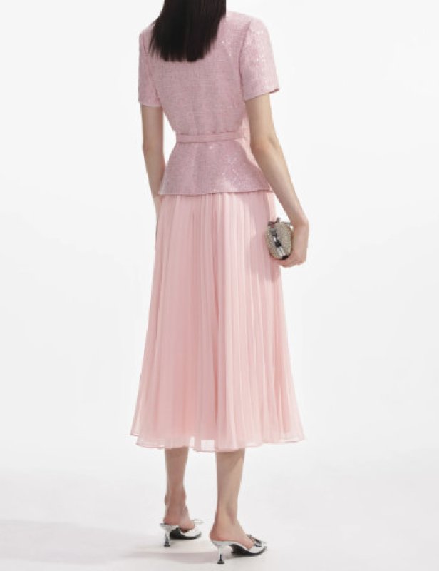 画像3: Self Portrait ピンクブークレ スパンコール ミディドレス｜エレガントパーティー・ホテルディナー向け (3)