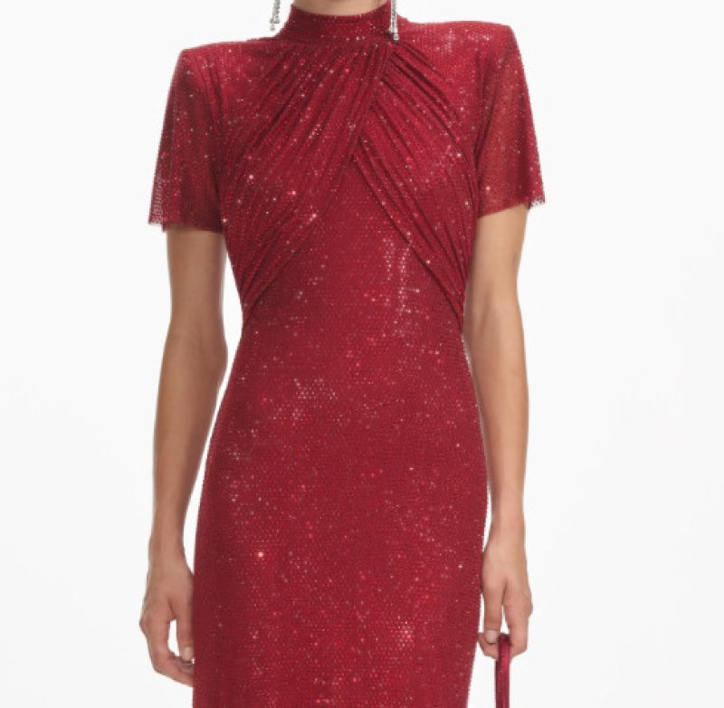 画像3: Self-Portrait ラインストーンメッシュ マキシドレス｜パーティー・演奏会向け レッド (3)