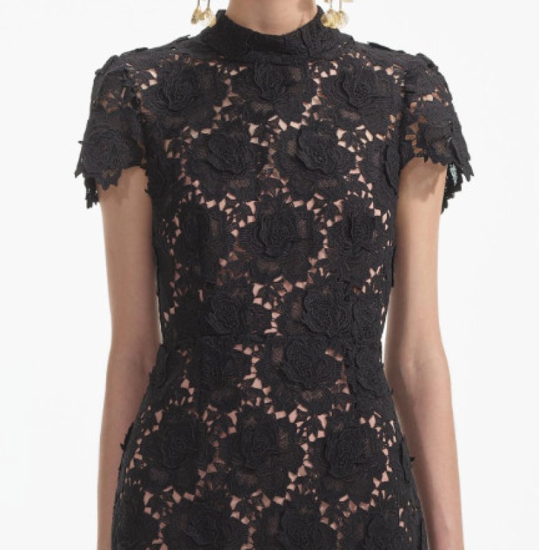 画像2: Self Portrait フラワーレース ミディドレス｜ブラック エレガントドレス (2)