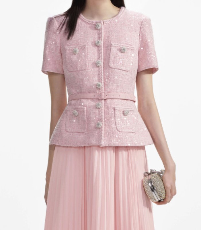 画像2: Self Portrait ピンクブークレ スパンコール ミディドレス｜エレガントパーティー・ホテルディナー向け (2)