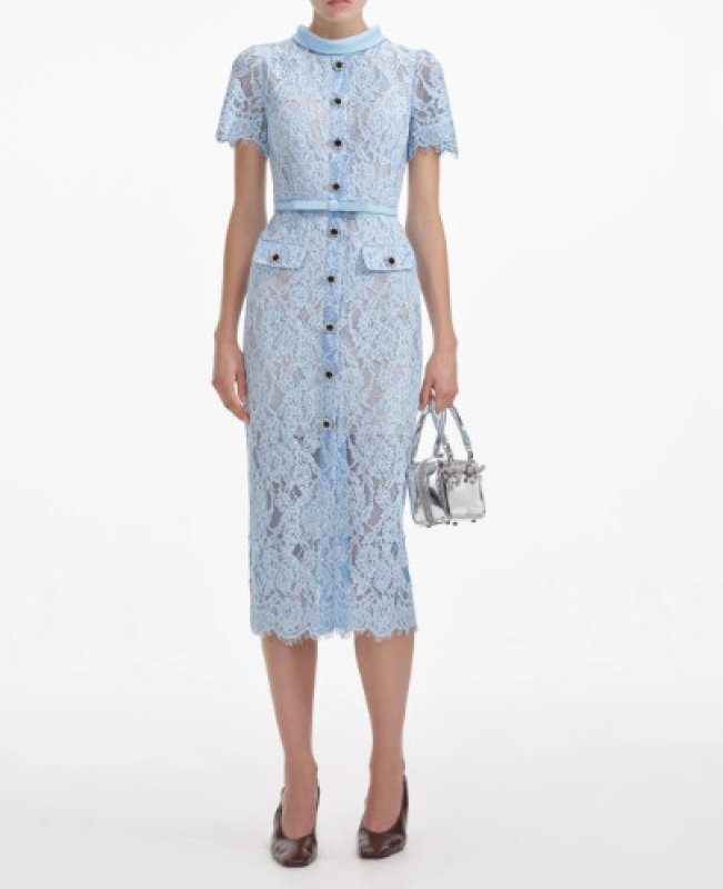 画像1: Self-Portrait ブルーレース ボタン ミディドレス｜上品エレガンス・フォーマル対応 (1)