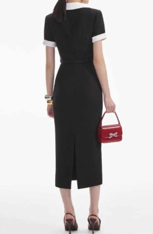 画像2: Self Portrait ブラック クレープ コントラスト ミディドレス｜上品エレガンス・パーティードレス (2)