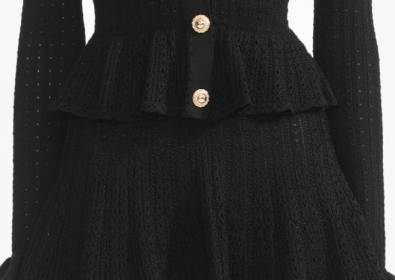 画像4: Self-Portrait Vネック ニットミニドレス｜ポインテール編み ブラック パーティー対応 (4)