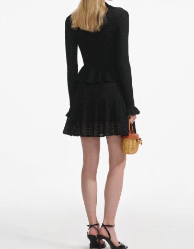 画像2: Self-Portrait Vネック ニットミニドレス｜ポインテール編み ブラック パーティー対応 (2)