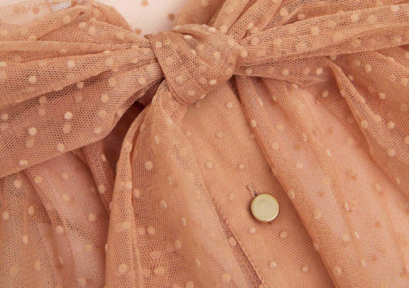 画像4: Self Portrait ドットメッシュプリーツ マキシドレス｜エレガント パーティー用 タンベージュ (4)