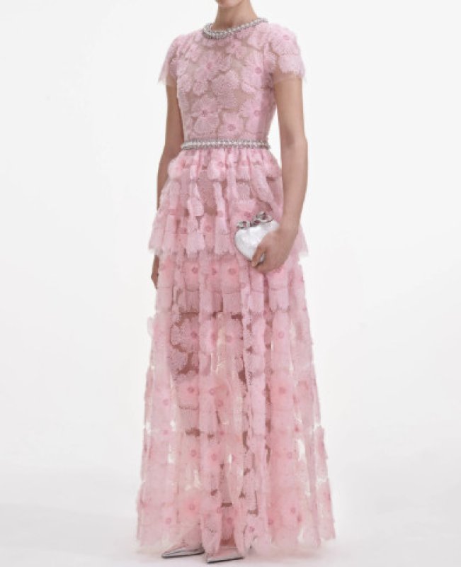 画像1: Self Portrait エンベリッシュド チュール マキシドレス｜パーティー・フォーマル｜ピンク (1)