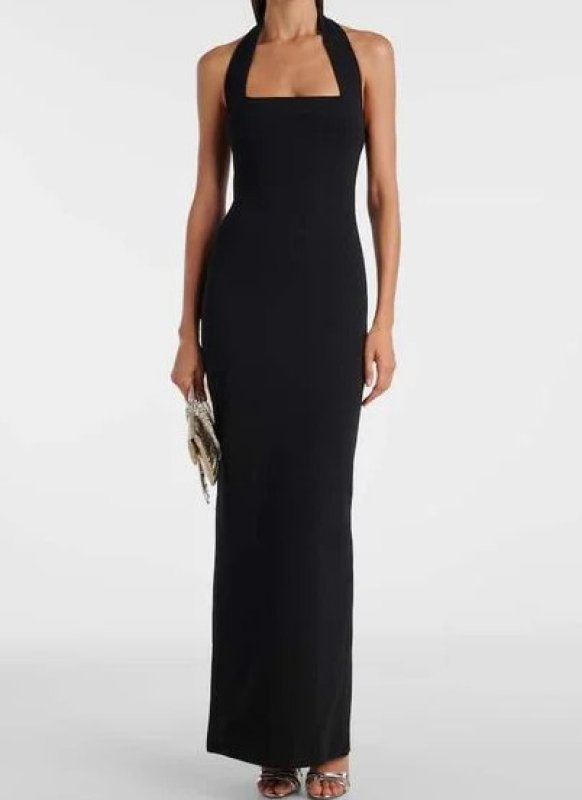 画像1: 【IVE ウォニョン着用】Solace London クレープ ホルターネック ロングドレス｜フォーマル・ガウン｜ブラック (1)