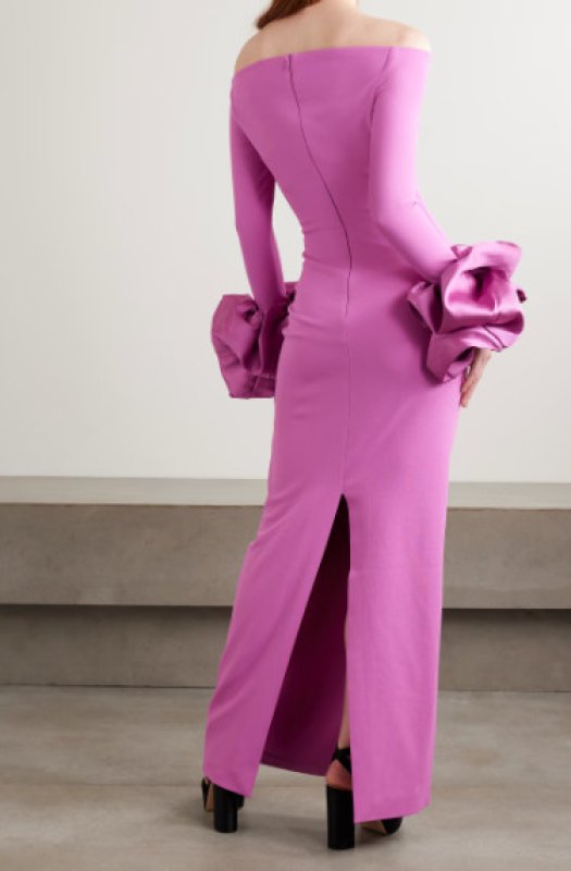 画像2: Solace London オフショルダー ロングドレス｜ラッフルスリーブ ガウン｜ベリーピンク (2)