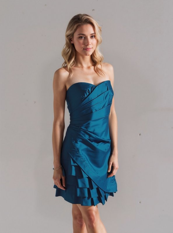 画像1: 即発！【斎藤恭代さんに衣装提供】【斎藤恭代さんに衣装提供】Phoebe Couture フィービークチュール ストラップレスドレス ティールブルー  07051 (1)