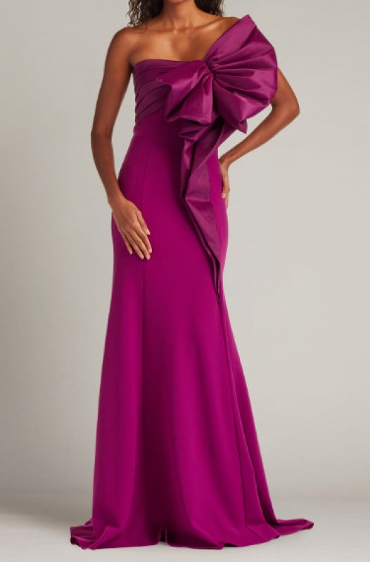 画像1: Tadashi Shoji タダシショージ  　Breton Sculpted Bow Gown　パープル系 (1)