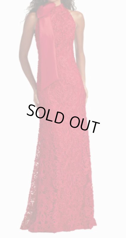 画像1: Tadashi Shoji タダシショージ 赤 レッド  Iria ホルターネック レース ロングドレス｜演奏会、イブニング、パーティー (1)