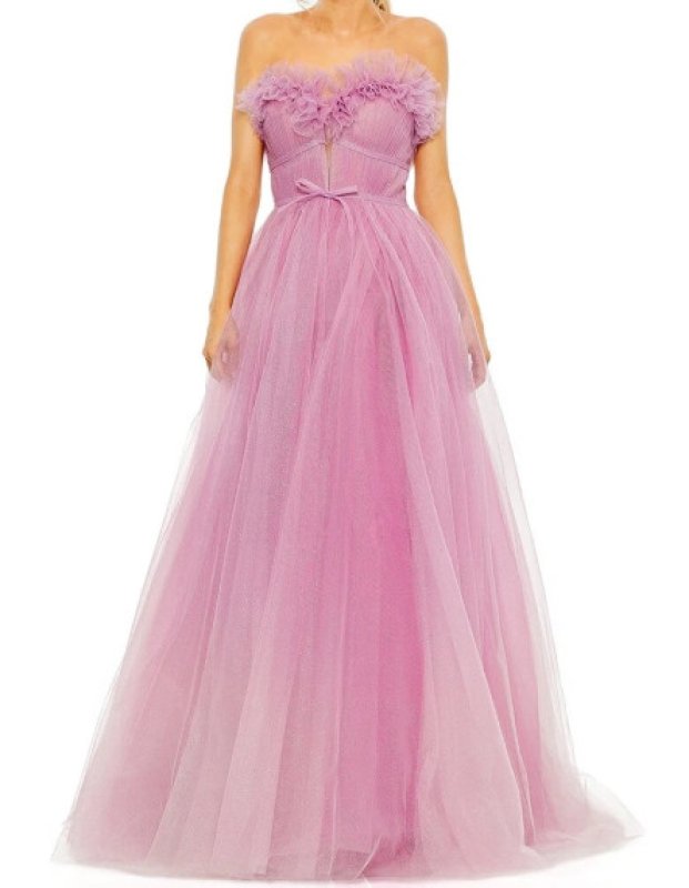 画像1: セール！Mac Duggal マックドゥガル｜ストラップレス グリッターチュール ロングドレス（ライラック） (1)