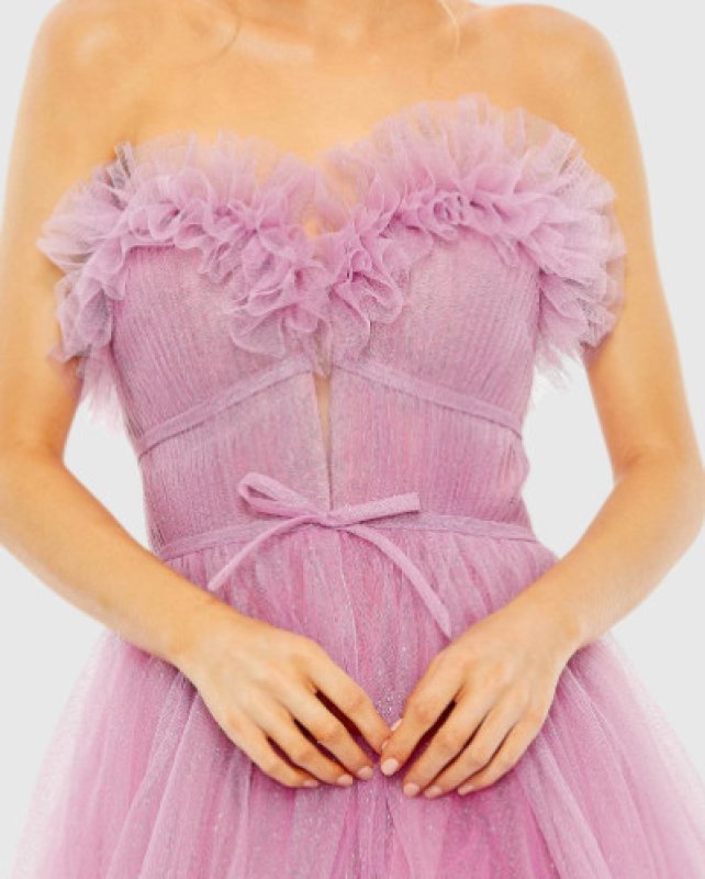 画像3: セール！Mac Duggal マックドゥガル｜ストラップレス グリッターチュール ロングドレス（ライラック） (3)