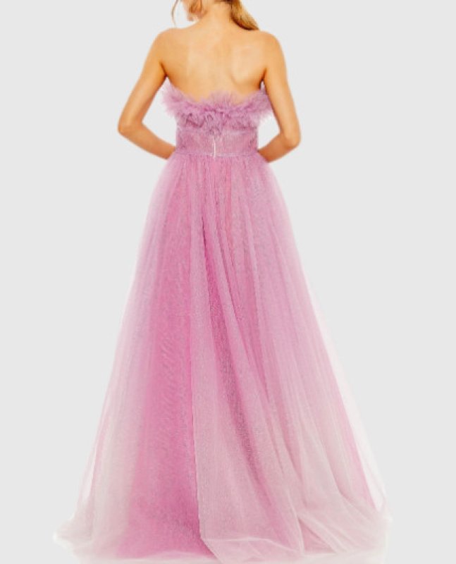 画像2: セール！Mac Duggal マックドゥガル｜ストラップレス グリッターチュール ロングドレス（ライラック） (2)