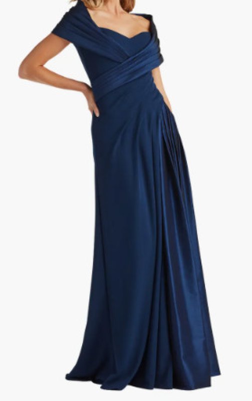 画像1: Tadashi Shoji  タダシショージ   　Milica Draped Portrait Collar Gown ネイビー (1)