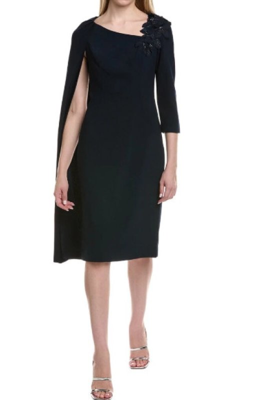 画像1: Teri Jon By Rickie Freeman ケープスリーブドレス　ネイビー (1)