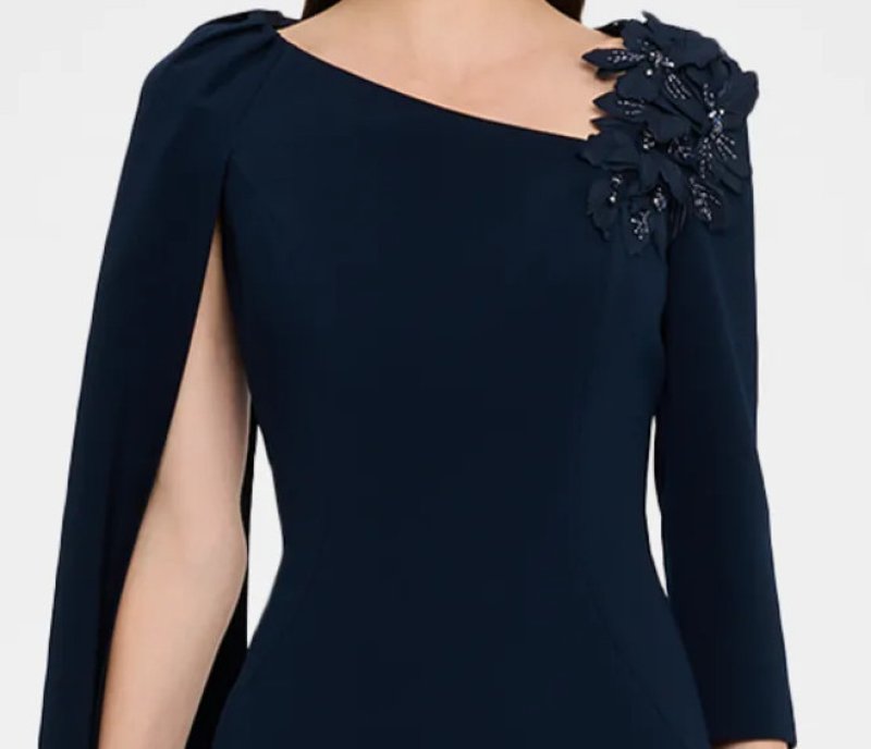 画像3: Teri Jon By Rickie Freeman ケープスリーブドレス　ネイビー (3)