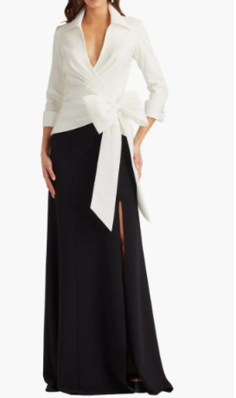 画像1: Tadashi Shoji  タダシショージ   Sarma Wrap Bow Gown ブラック、ホワイト (1)