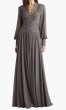 画像1: Tadashi Shoji タダシショージ  Mariela Embellished Blouson-Sleeve Gown グレー系 (1)