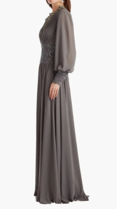 画像3: Tadashi Shoji タダシショージ  Mariela Embellished Blouson-Sleeve Gown グレー系 (3)