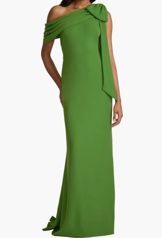 画像1: Tadashi Shoji タダシショージ   cassia ワンショルダー Gown  Cactus　グリーン系　  20802 (1)