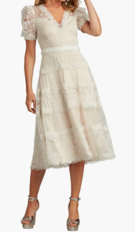 画像1: Tadashi Shoji タダシショージ  FATIHA  花柄レース&シフォンドレス　ホワイト系 (1)