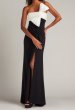 画像1: Tadashi Shoji Kaliko ツイストボウ ワンショルダーロングドレス ブラック×ホワイト (1)