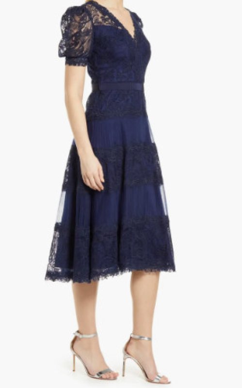 画像3: Tadashi Shoji タダシショージ  FATIHA  花柄レース&シフォンドレス　ネイビー系 (3)