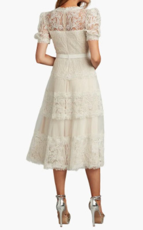 画像2: Tadashi Shoji タダシショージ  FATIHA  花柄レース&シフォンドレス　ホワイト系 (2)