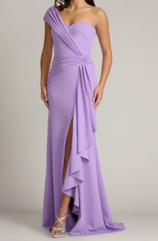 画像1: Tadashi Shoji タダシショージ Lune Waterfall Sash Gown パープル系｜ワンショルダー ロングドレス (1)