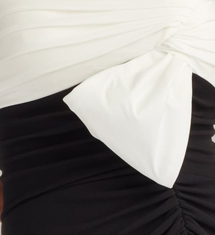 画像4: Tadashi Shoji Kaliko ツイストボウ ワンショルダーロングドレス ブラック×ホワイト (4)